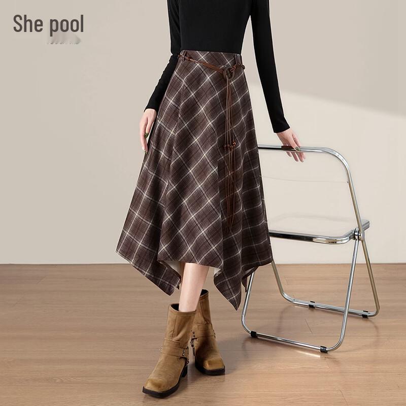

Women s Retro Plaid High-Waist A-line Skirt S