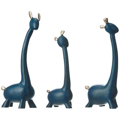 Giraffenfamilie Dreiteilige Statuen Harzskulpturen für Heimdekoration, Figuren-Accessoires, Kunstgeschenke, Handwerk, Schreibtischornamente (3er-Pack, Blaue Farbe)