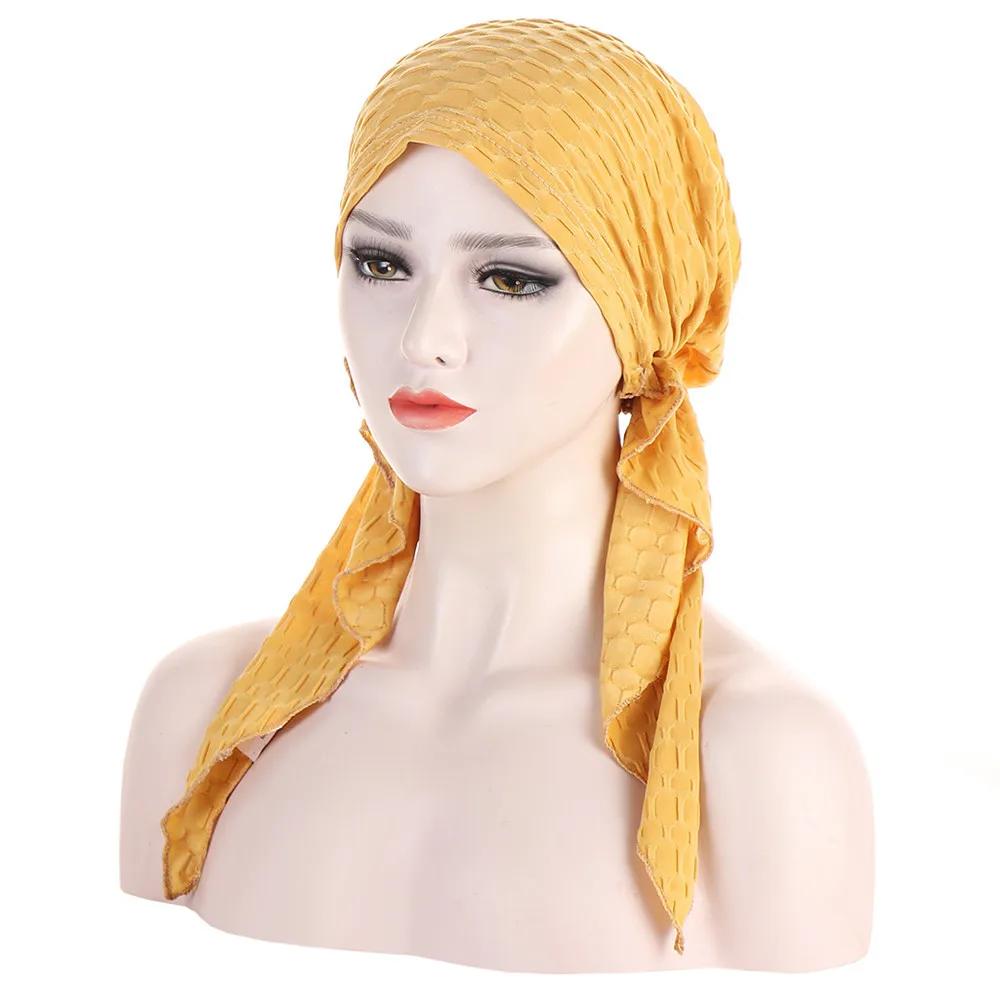 New Muslim Inner Hijab Turban Women Pre-Tied Cap Long Tail Headscarf Wrap Beanies Bonnet Head Scarf Stretch Headwear Ninja Hat
