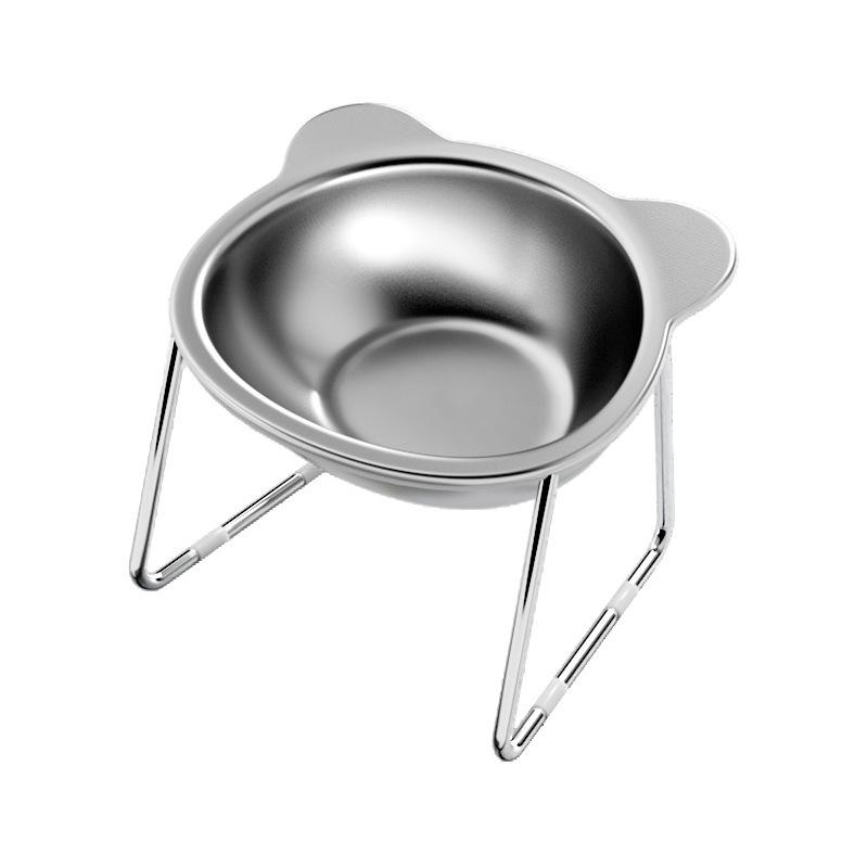 Elevated Stainless Steel Pet Bowl with Anti-Spill Design, Protects Cervical Spine, Integrated Water and Food Dish for Cats and Dogs