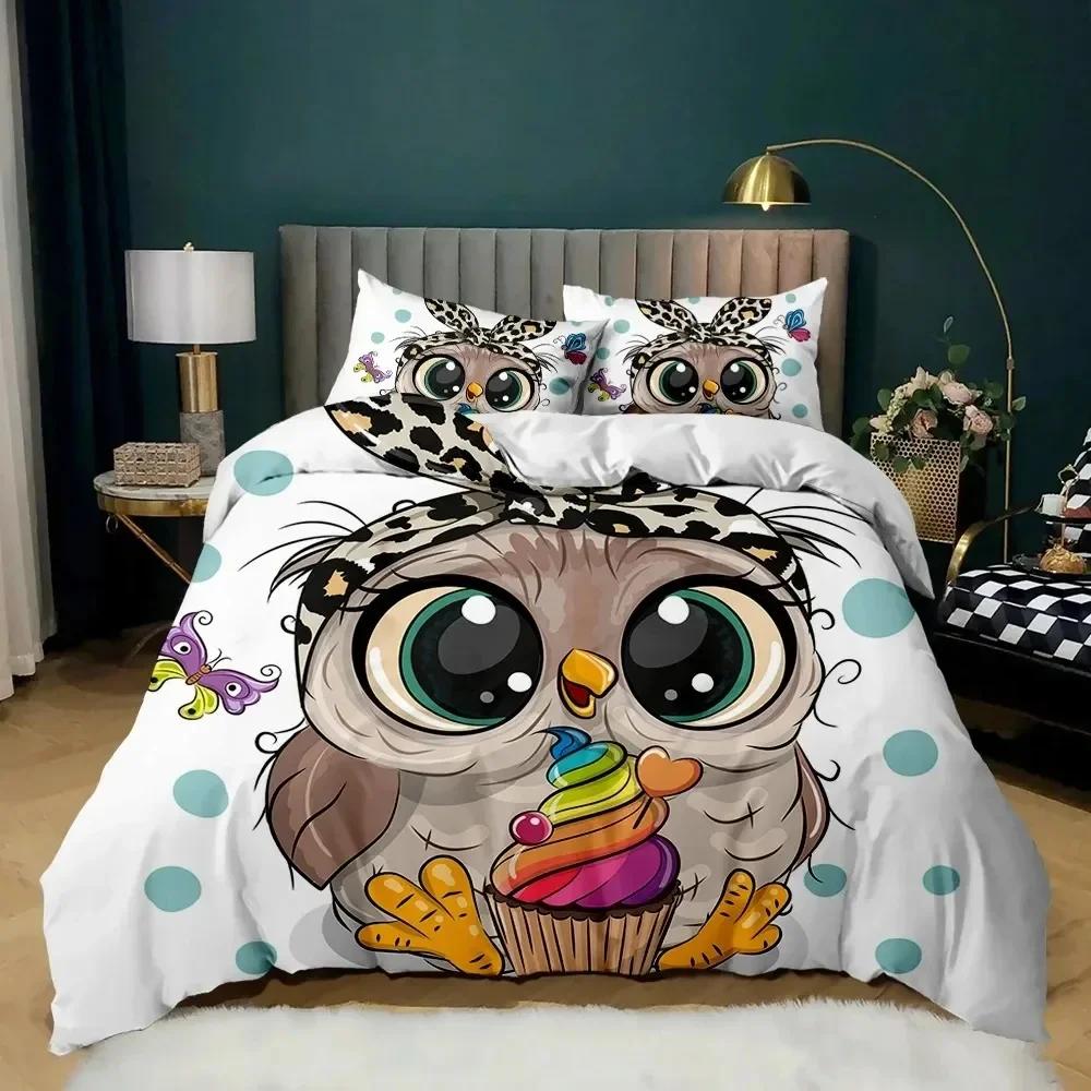 Owl Duvet Cover Twin King Queen Size Cartoon Owl Comforter Cover Bird Animal Bedding Set Boys Quilt Cover Polyester Quilt New