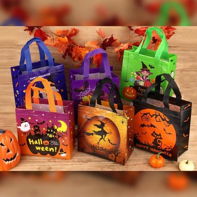 24PCS Halloween Trick or Treat Bags Colorful Non Woven Candy Totes for Kids Party Favors Sweet Goodie Gift Bags Halloween Decor
