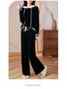 Women's Casual Color Block Hooded Wool Knit Sweatshirt & Long Pants Set - New Autumn Slimming Versatile Two-Piece