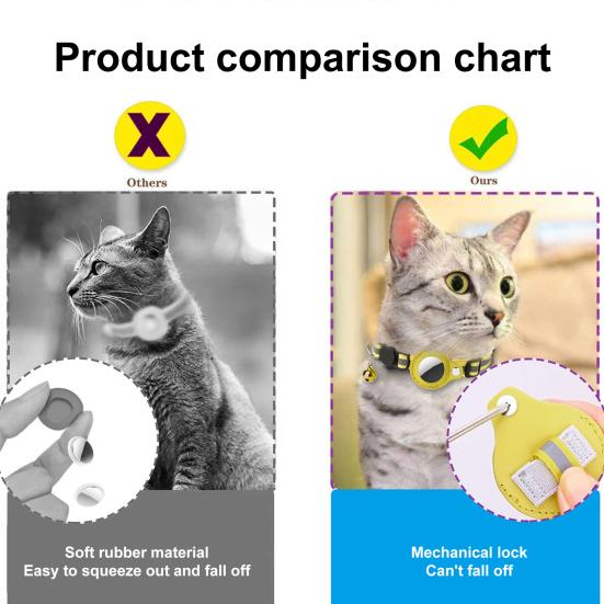 Yousheng Pet Collar Reflective Adjustable Strap with Little Bell Cat Pattern Button Safety Nylon Pet Dog Collar for Airtag Tracker