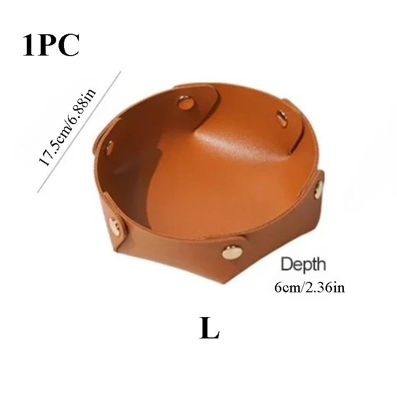 1PC Round PU Leather Storage Trays Desktop Key and Cosmetics Storage Tray  Storage Box Detachable Table Small Objects Organizer