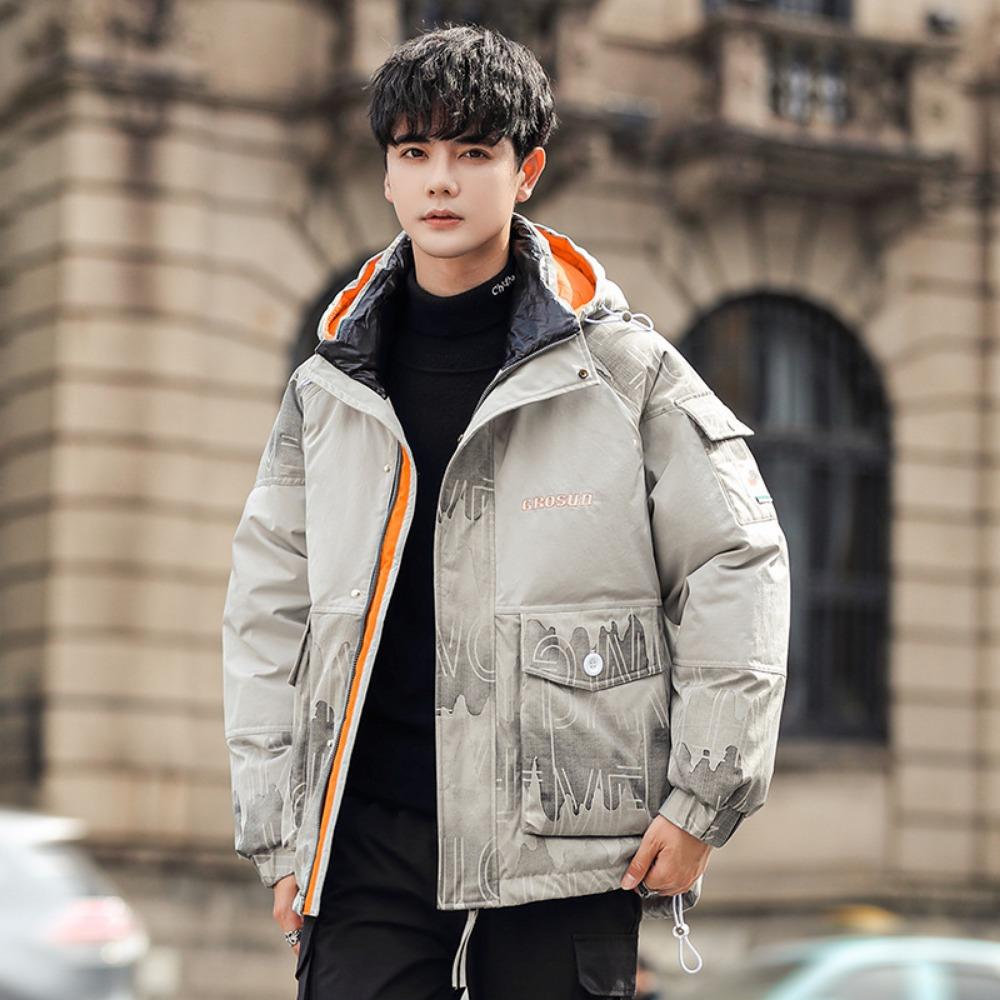 

White duck down men s down jacket winter Korean version fit hooded short camouflage down jacket 3XL