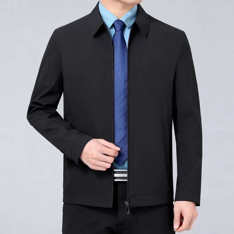 High-end Lapel Jacket for Middle-aged Men In Spring and Autumn Mulberry Silk Business Casual Loose Tops for Middle-aged and Elderly Dads