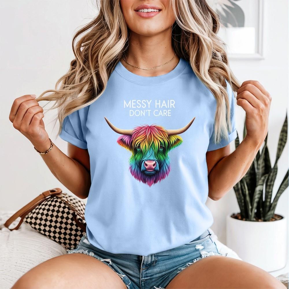 Highland Cow Messy Hair Colorful Unisexs Tshirt 2XL