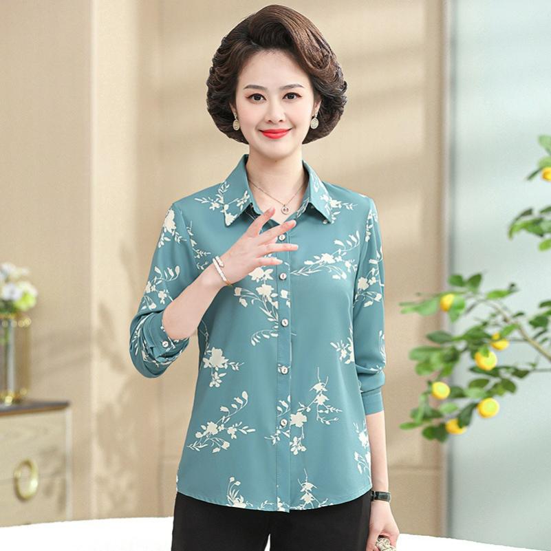 Long-sleeved Shirt, Middle-aged Women's Spring and Autumn Clothes, Western Style Blouse, Women's Summer Chiffon Shirt
