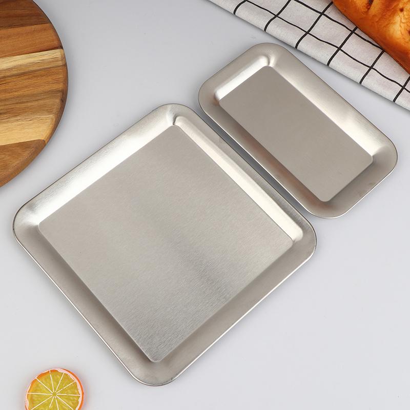 Luxury Square Rectangular Stainless Steel Serving Tray Cafe Cake Dessert Plate Storage Trays Home Kitchen Storage Table Dish