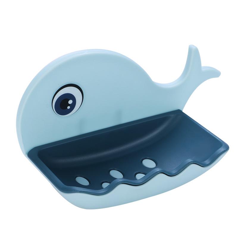 

Little Whale Soap Box Without Punching Wall-mounted Soap Box Household Storage Rack Toilet Drain Double Bathroom Cartoon светло-синий