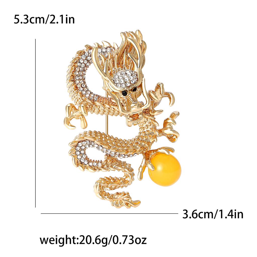 High-Grade Alloy Enamel Rhinestone Chinese Dragon Brooch Fashionable Atmosphere Men'S Clothing Corsage Jewelry Pin