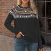 Ladies Autumn Winter Long Sleeve Round Collar Pullover Color Matching Warm Knitted Sweater Knitwear Top