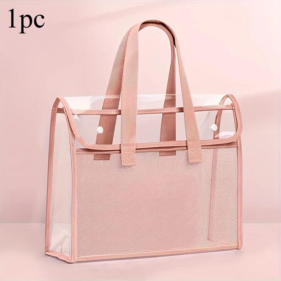 Large Capacity Portable Transparent Handheld Folder Expandable File Storage Bag PVC Self-adhesive File Bag Document Organizer