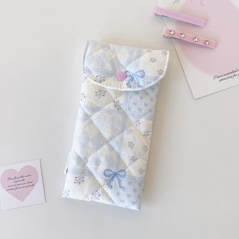 1Pcs Fashion Floral Bow Snap Pen Bag Student Stationery Girl Portable Glasses Storage Bag Large Capacity Travel Makeup Bag Gifts