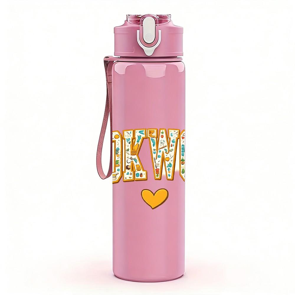 1PC Book Worm Retro Vintage Letter Print 750ml Color Plastic Sports Water Bottle Leakproof Flip Straw Lid Suitable for Sports Office Home Use