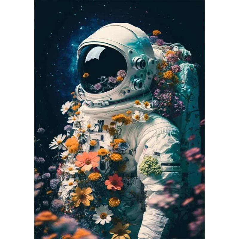 Astronaut In Flowers Canvas Painting Cosmonaut and Planet Posters Prints Modern Wall Art Pictures for Home Kid Beroom Decoration