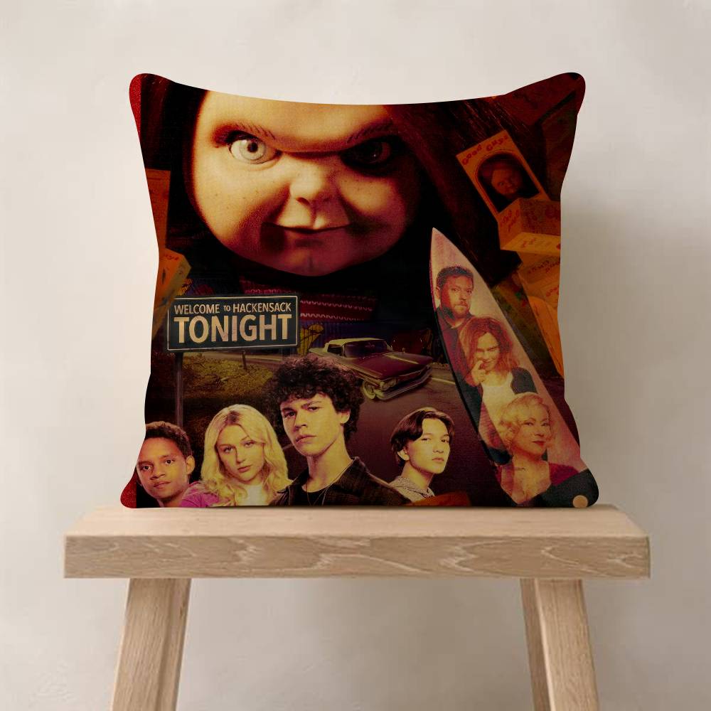 Klassischer Chucky Horrorfilm Kissenbezüge Cartoon Sofa Dekorativ Zuhause Zweiseitiger Druck Kurzer Plüsch Niedlicher Kissenbezug