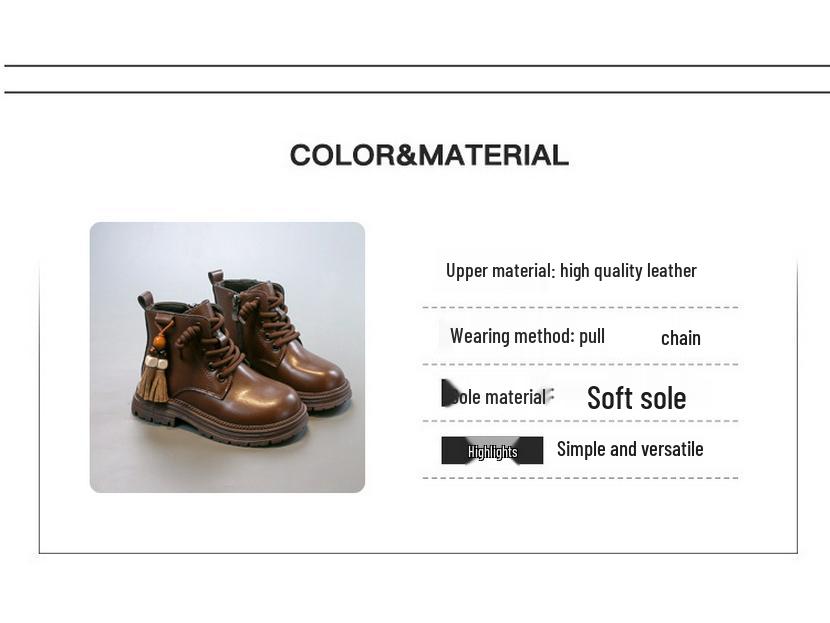 Girls' 2025 Autumn Princess Leather Short Boots - Stylish Medium & Large Children's Martin Boots