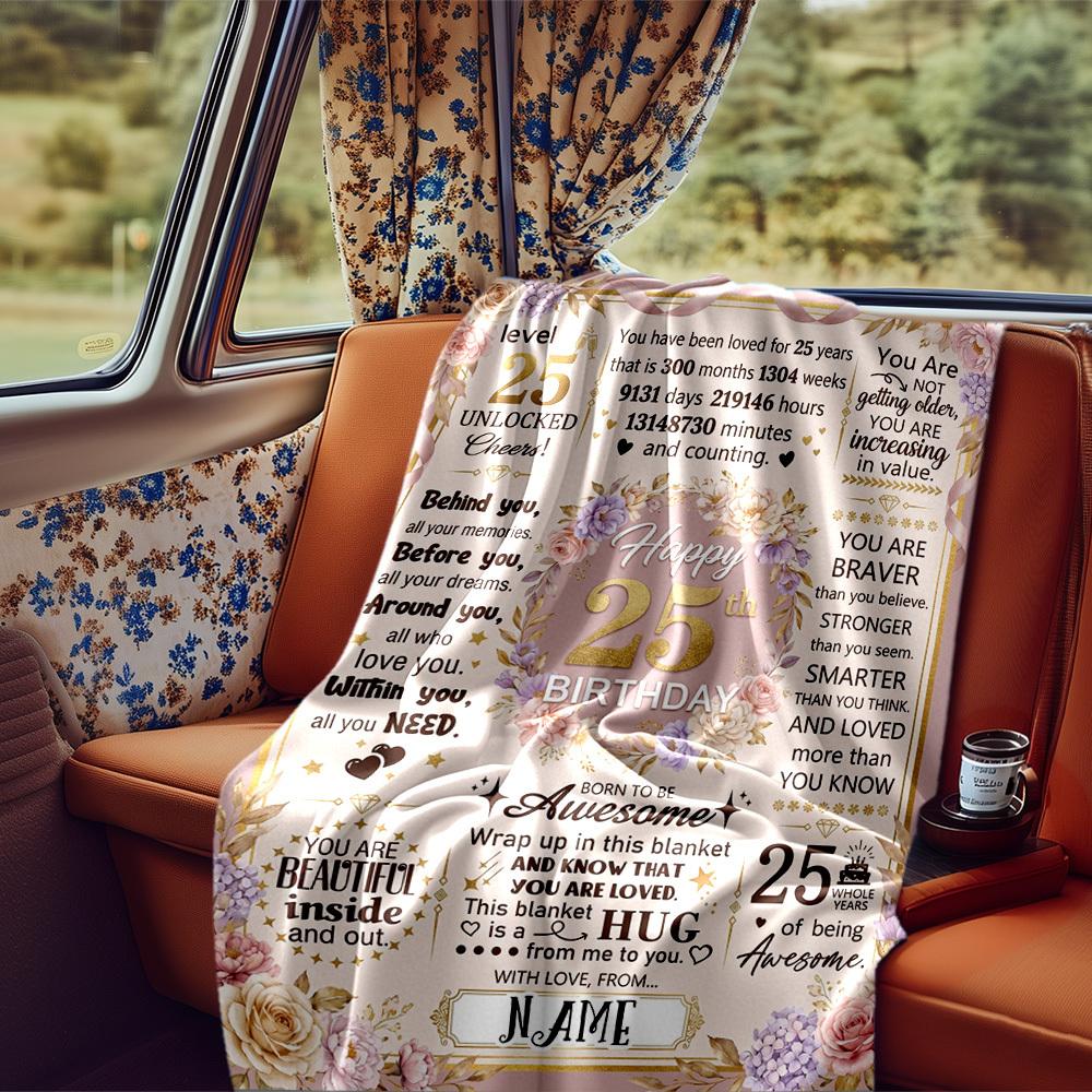 25Th Birthday Celebration Blanket Personalized Name Soft Comfortable Stylish Blanket Car Blanket Perfect For Travel Camping Outdoor Home Suitable For