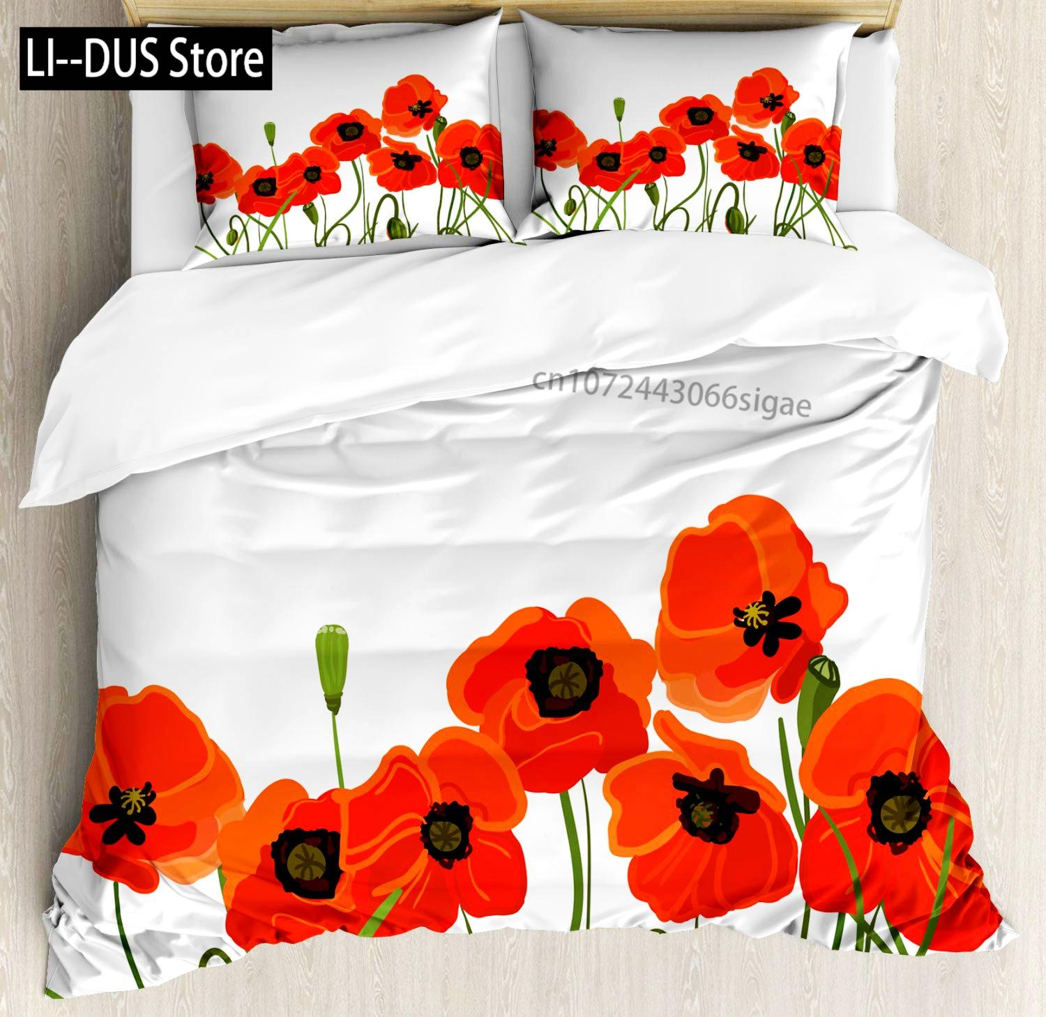 

Comforter Floral Poppies Of Spring Season Decor 3 Piece Bedding Set With 2 Pillow Shams King Queen Full Size Home Decor Comforter (quilt)-EU Single(135*200cm)3pcs