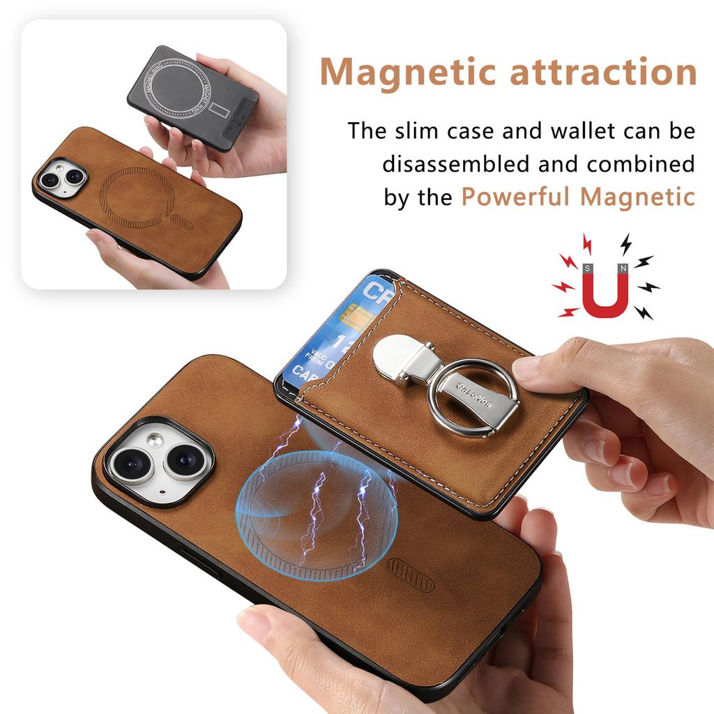 Detachable Wallet Magnetic Leather Case for iPhone 15 Pro Max 16 Plus 14 13 12 11 Xs Max XR 7 8 SE 2022 Bracket Hover Ring Cover
