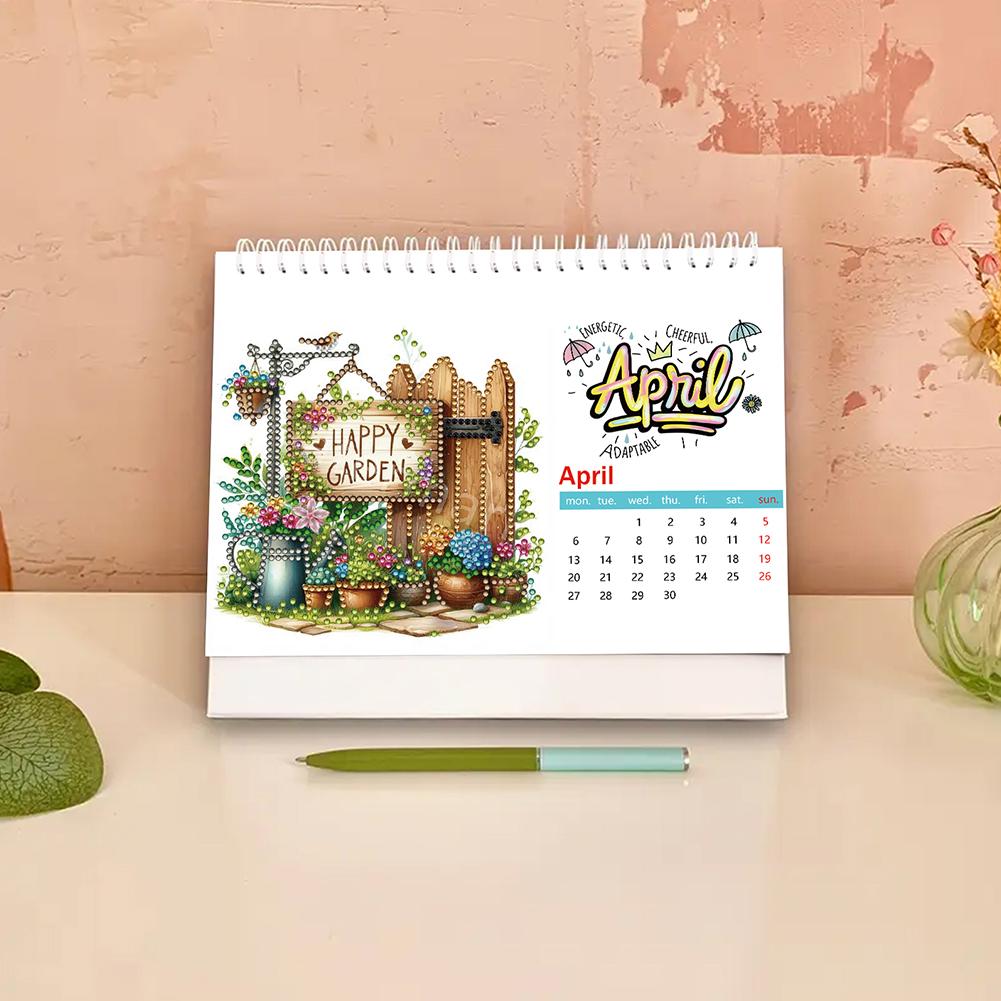 DIY Diamond Art Malerei 2026 Schreibtischkalender Ornament, Monatsplaner von Jan 2026 bis Dez Diamond Painting Set