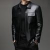 Men's leather jacket autumn casual coat new PU leather jacket velvet fashion lapel feeling men's top
