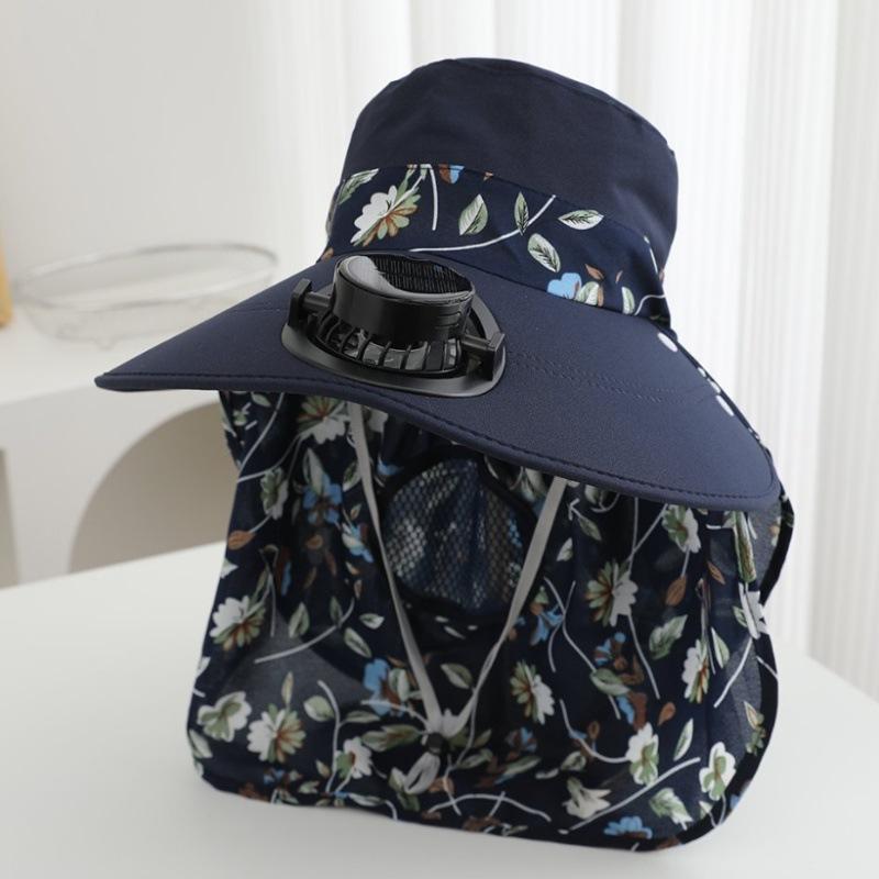 Summer Solar Rechargeable Fan Sun Hat Ladies Sunscreen UV Face Cover Shawl Hat Outdoor Tea Picking Hat
