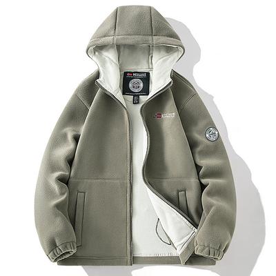 Giacca in Pile con Cappuccio Imbottita Doppio Strato in Pile Polare Inverno Taglie Forti Uomo