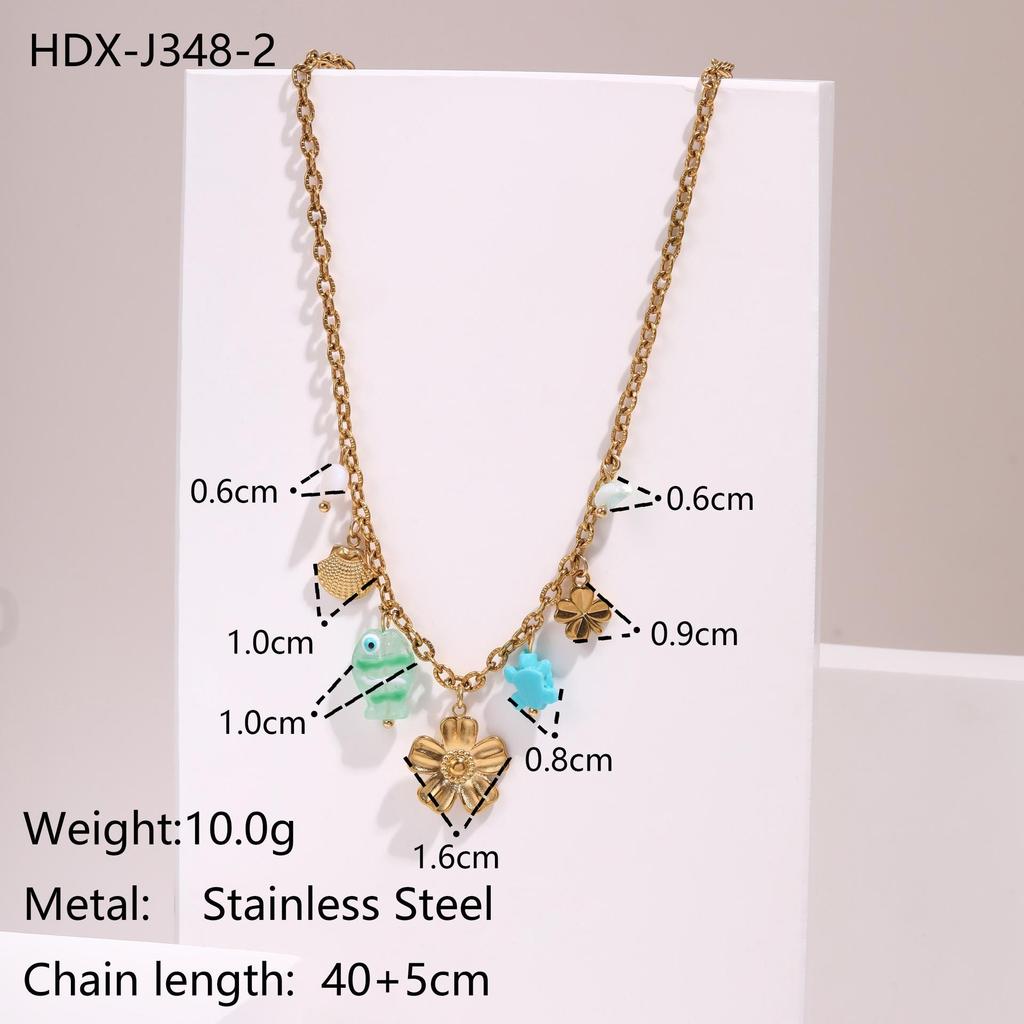 Starfish Flower Pendant Necklace with Pearl Shell on Stainless Steel Clavicle Chain