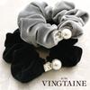 VINGTAINE Velvet with Stone and Pearl Simple and Elegant Hair Perfect for Adult Casual Scrunchie, Design, Accessory, Wear, Gift, HS-177-GY