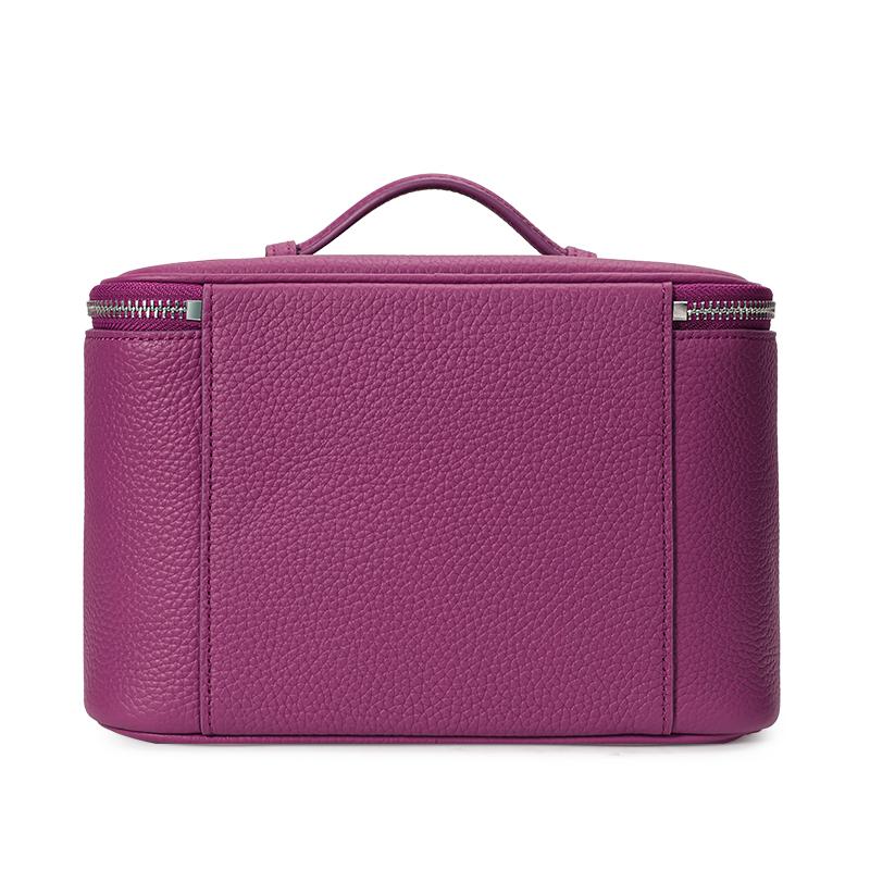 Lychee Leather Handheld Cosmetic Box with Detachable Mirror Double Zipper Travel Makeup Bag for Women