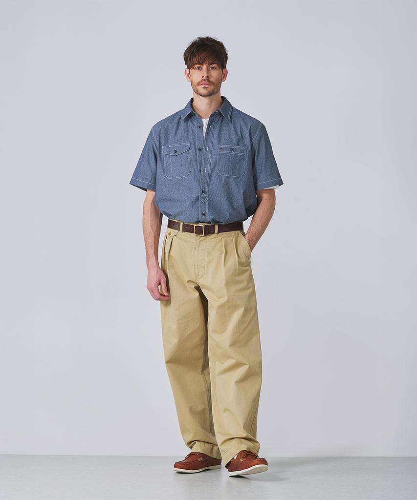 Geonjiulleunseu Chambray Work Short Sleeve Shirt - Deep Blue