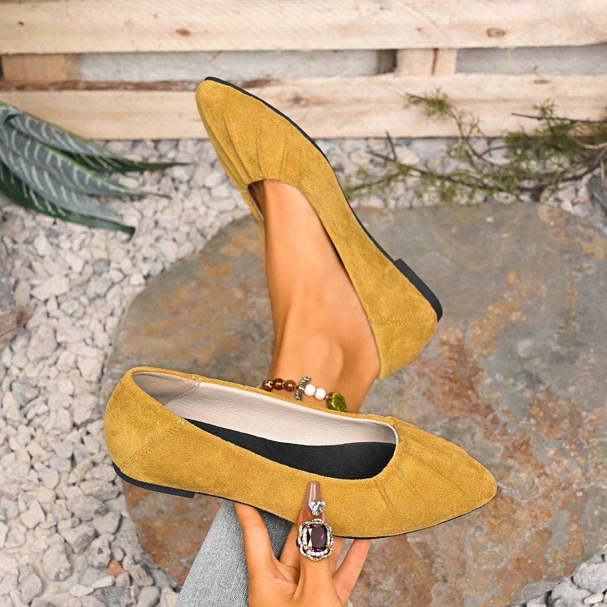 

Ретро нишевые туфли-лодочки с острым носком и плиссировкой, с неглубоким вырезом, женские, новые на осень 2025 года, из замши, универсальные, для通勤, ladyshoes 43 жёлтый