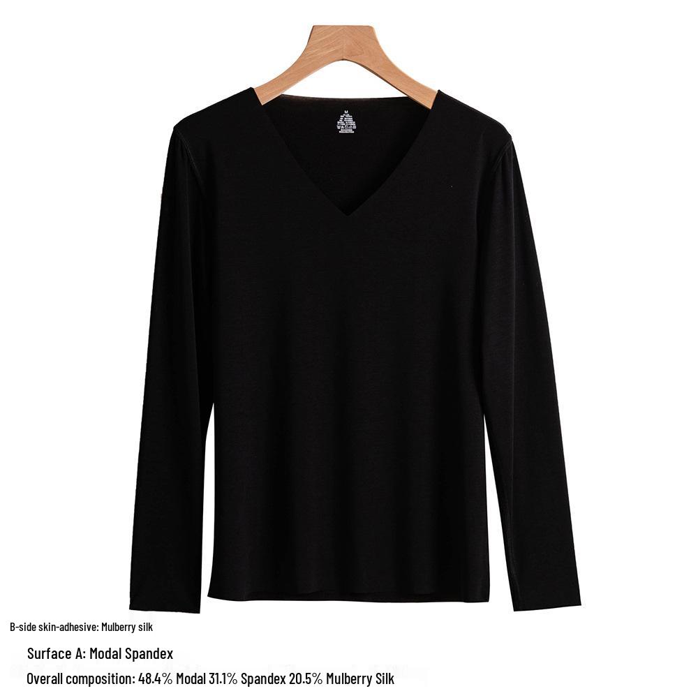 2025 Autumn Slimming Round Neck Silk Wool T-Shirt - Warm, Skin-Friendly, Solid Color