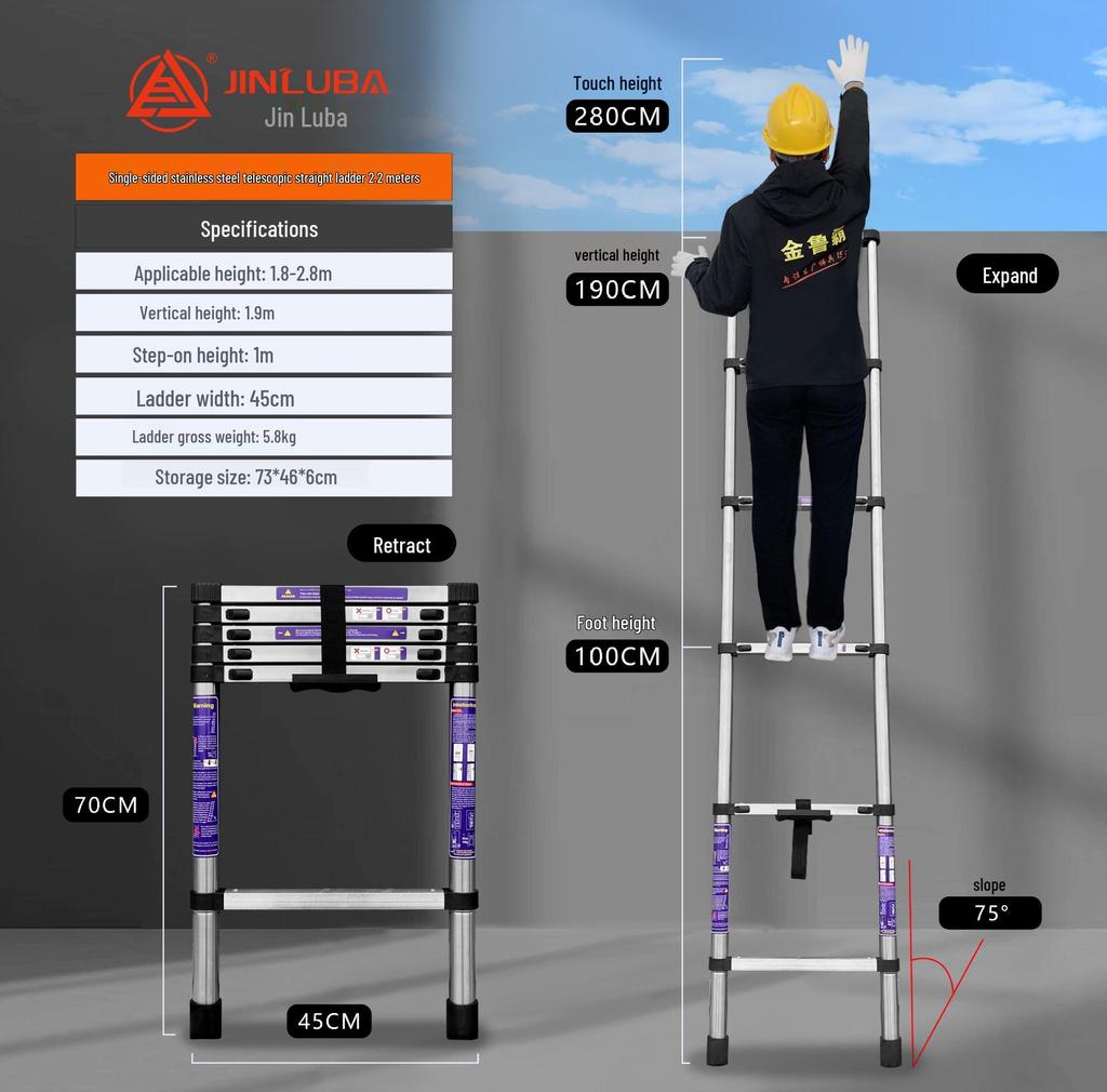 Jinluba Aluminum Telescopic A-Frame Ladder - Thickened, Stainless Steel, Bamboo Joint, for Household & Engineering Use