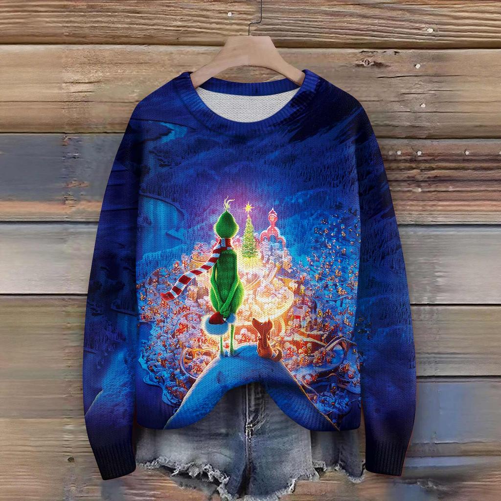 Truien met lange mouwen voor dames O-hals casual schattige print gebreide oversized trui