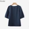 ZANZEA Women Casual Crew Neck Solid Color Loose Half Sleeve Blouse