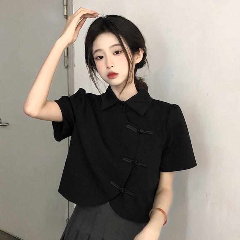 Chinese Style Shirts Women Modern Crop Pure Summer All-match Sweet Girl Irregular Fashion Lady Elegant Thin