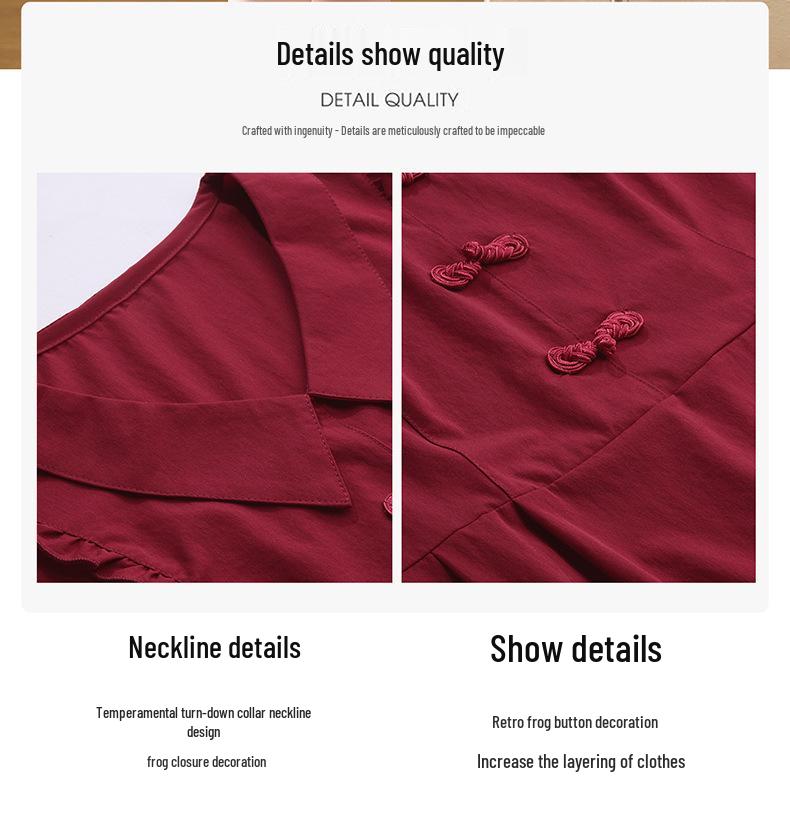 2025 Letní Dámské Módní Šaty Střední Délky s Límcem a Zapínáním na Žabky v Čínském Stylu