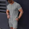 Men's European Solid Color Jacquard Summer Casual Round Neck Short Sleeve T-shirt & Shorts Set