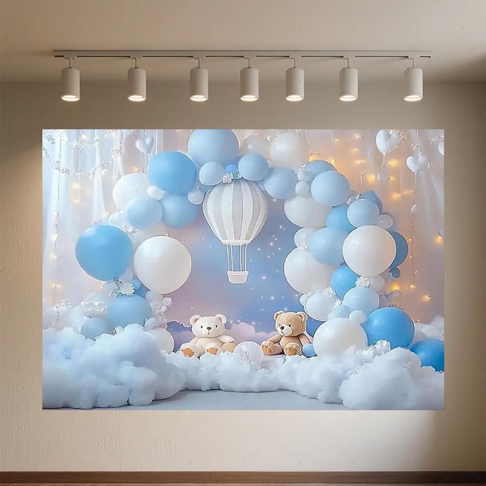 Cartoon Hot Air Balloon Teddy Bear Photography Backdrop Kids Birthday Party Decor Baby Shower Supplies Newborn Photo Shoot Prop