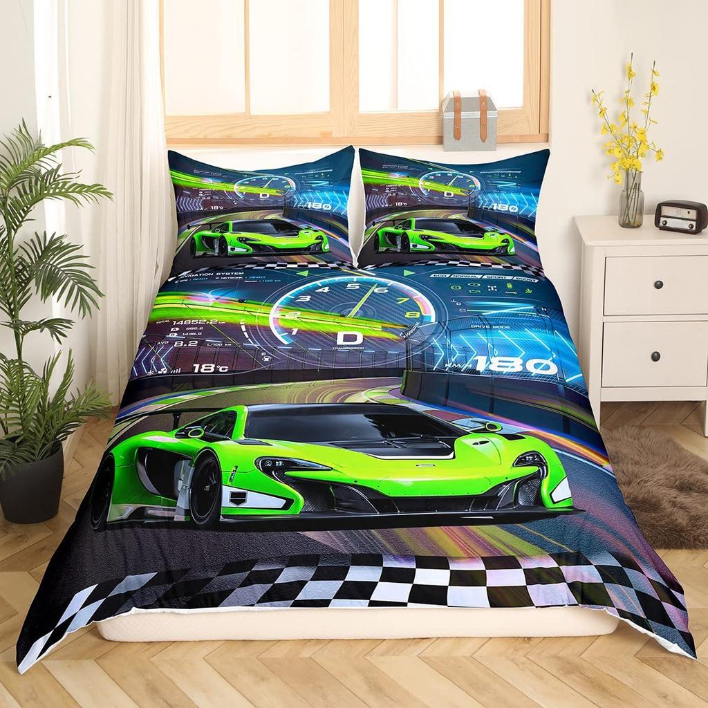 Home Textile Three-Piece Cool Sports Car 3D Digital Printing Quilt Cover Pillowcase Bedding