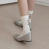 Korean Style Heart-to-Heart White Mid-Calf Socks, Sweet JK Slimming Design for Girls with Love Heart Pattern.