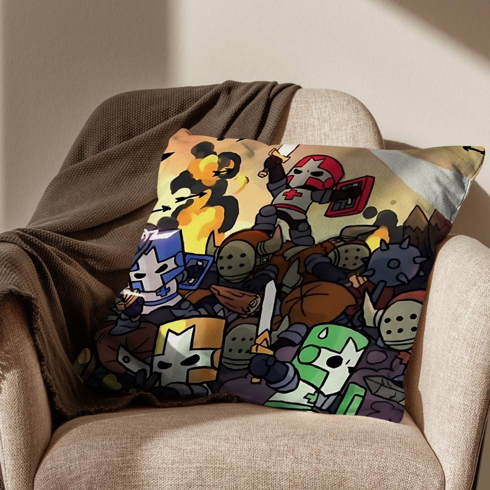 Game Blue Red Castle Crashers Pillow Case Anti-dustmite Pillowcase Invisible zipper silky short plush Sofa cushion cover