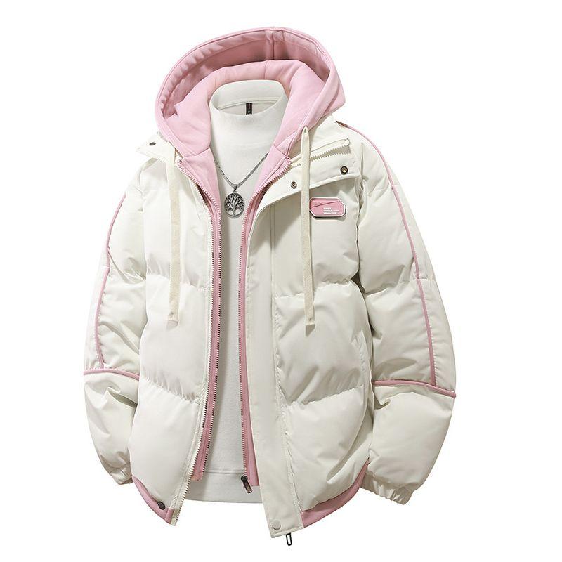 Winter New Thick Cotton Jacket for Men and Women, Versatile Casual Fake Two-Piece Hooded Puffer Jacket Trendy