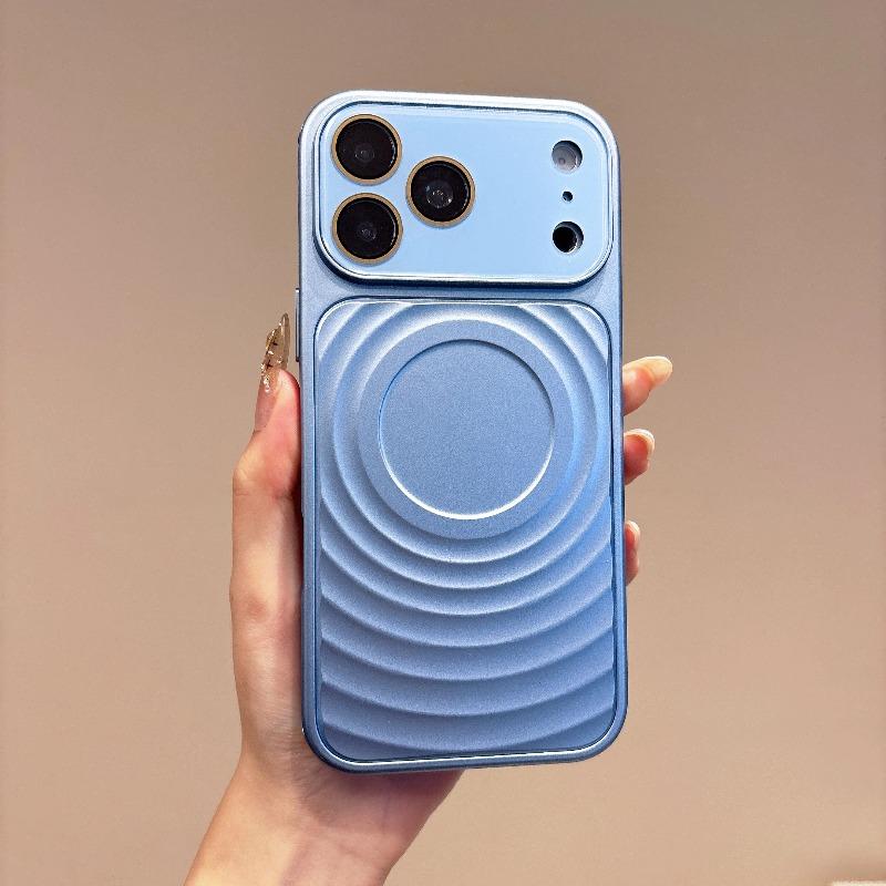 Metal Paint Water Ripple Magnetic Case For iPhone 17 16 15 14 Pro Max For Magsafe Heat Dissipation Bumper Plating Frosted Cover