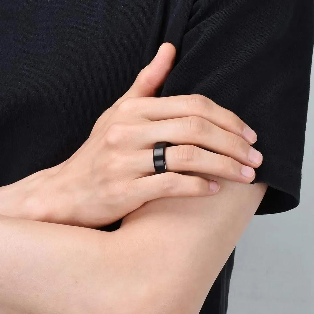 Anelli Semplici in Acciaio Inossidabile Nero da 8mm per Uomo Donna Finitura Opaca Bordo Smussato Anelli da Matrimonio Uomo Gioielli da Festa Regali Spedizione Diretta