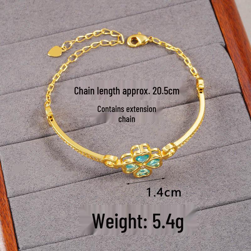 Vietnam Gold-Plated Clover Necklace, Ring & Five-Flower Bracelet Set